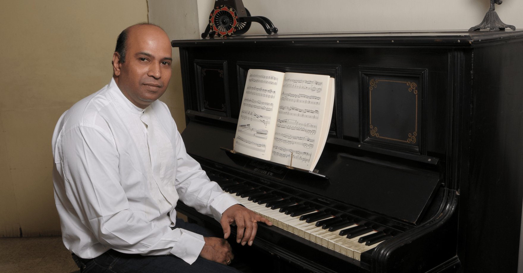 Composer Ganesh Kumar at the piano